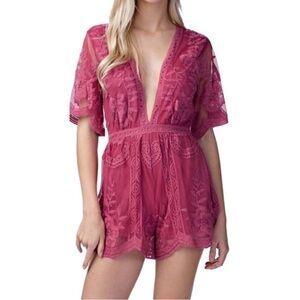 HONEY PUNCH Raspberry Lace Romper